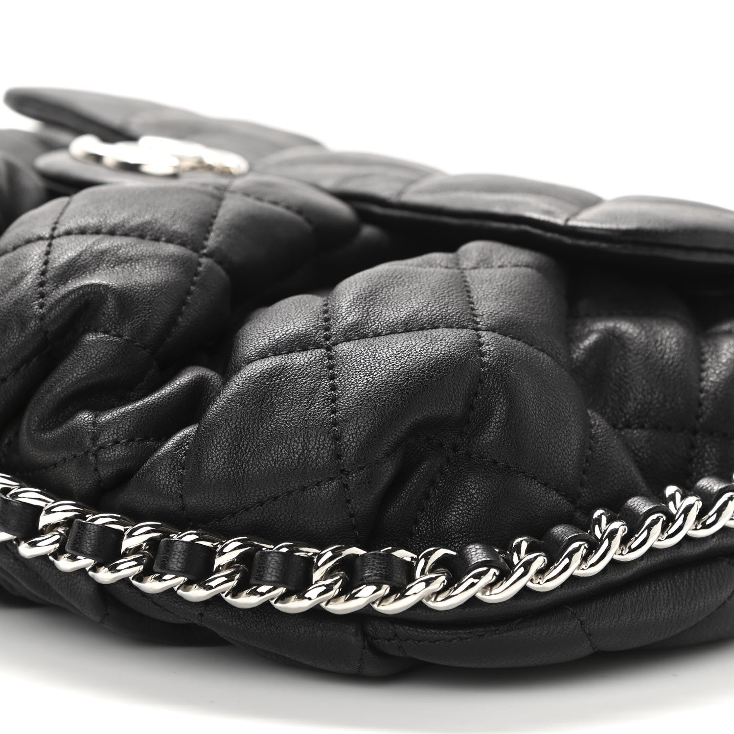 Chanel Washed Lambskin Quilted Medium Chain Around Messenger Black 10 of 11