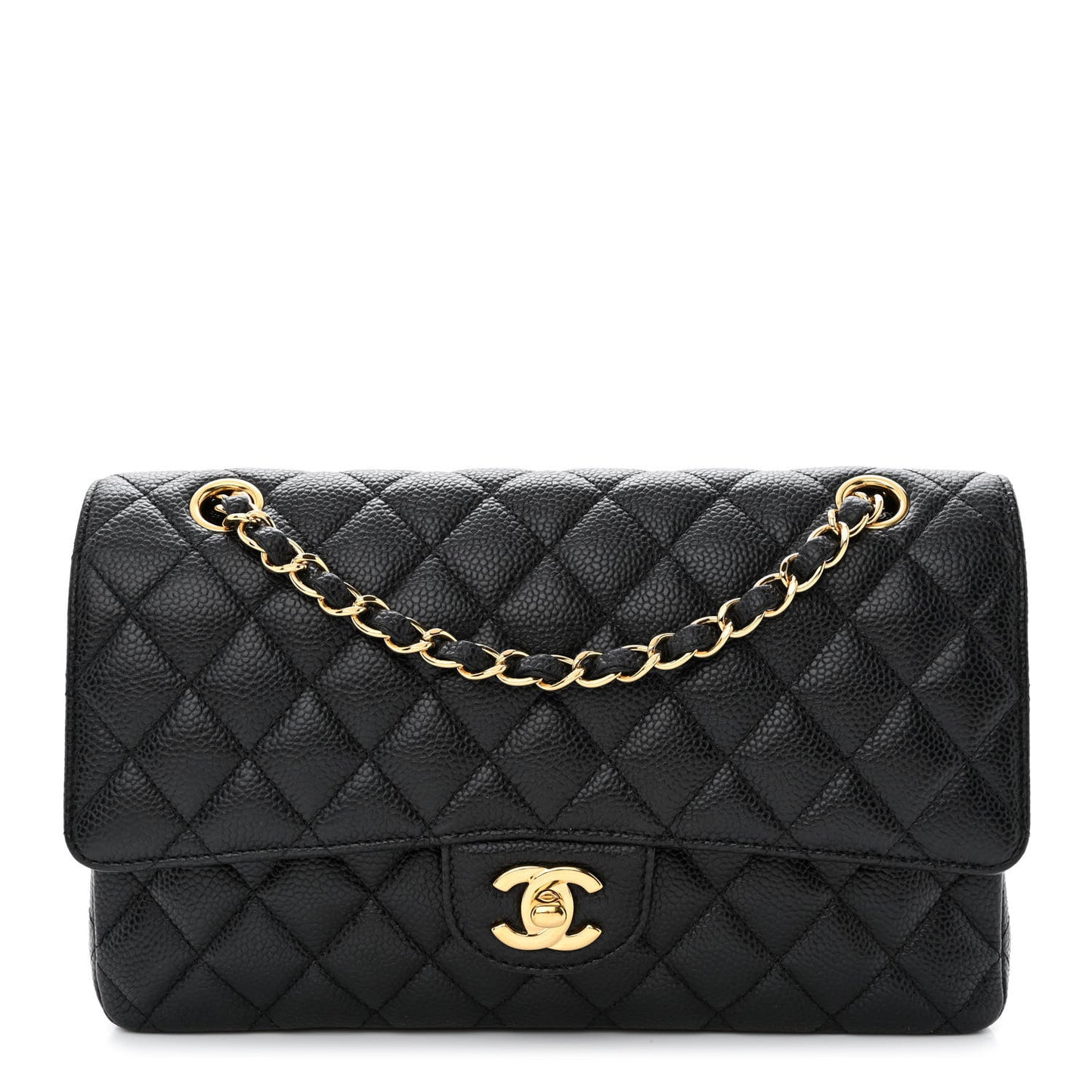 Caviar Quilted Medium Double Flap Black