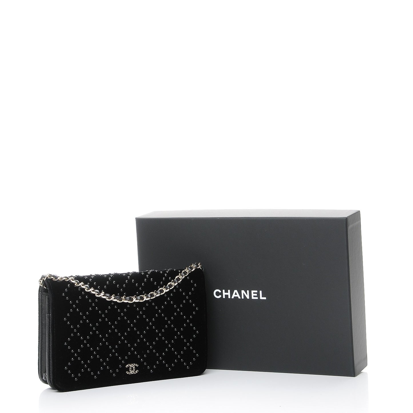 Velvet Studded Wallet On Chain WOC Black