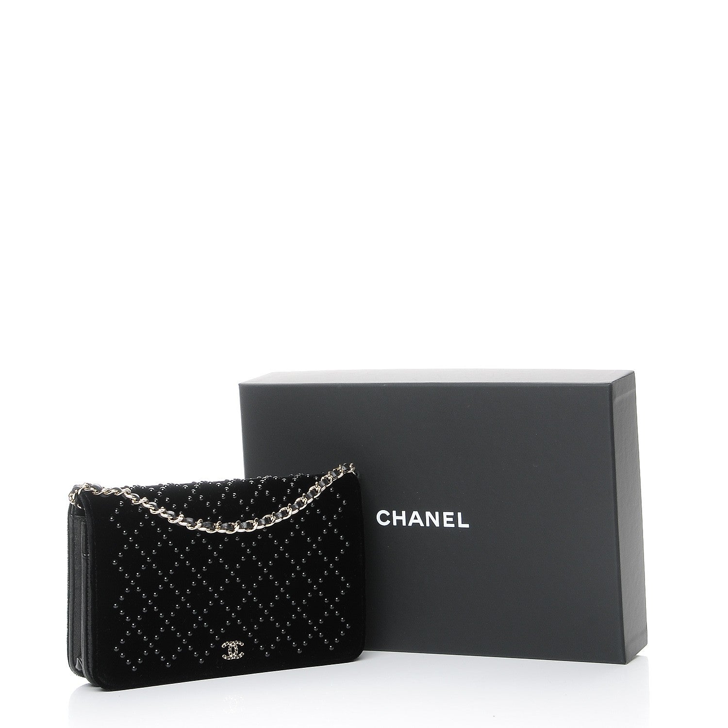 Chanel Velvet Studded Wallet On Chain WOC Black 9 of 9