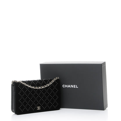 Chanel Velvet Studded Wallet On Chain WOC Black 9 of 9