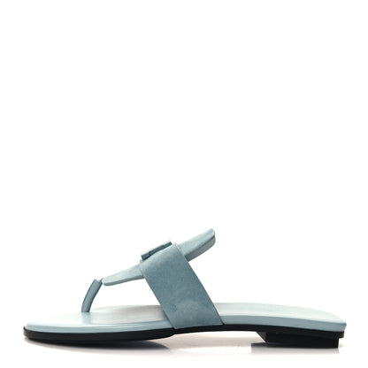 Hermes Suede Goatskin Womens Galerie Sandals 36 Bleu Pinede 1 of 10