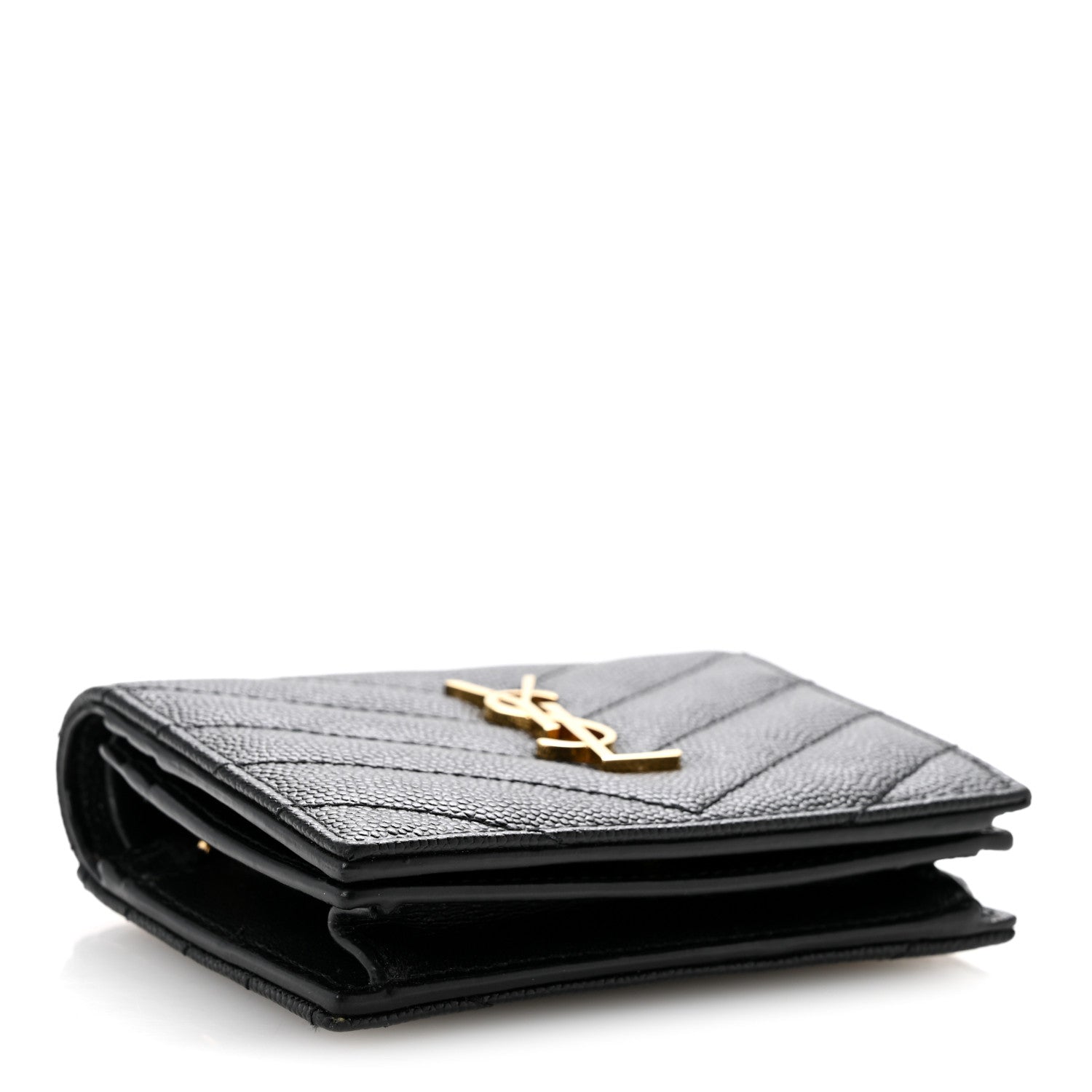 Saint Laurent Grain De Poudre Matelasse Chevron Monogram Flap Card Case Black 4 of 13