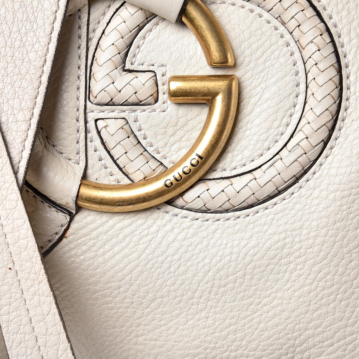 Gucci Pebbled Calfskin Twill Medium Top Handle Satchel White 8 of 19
