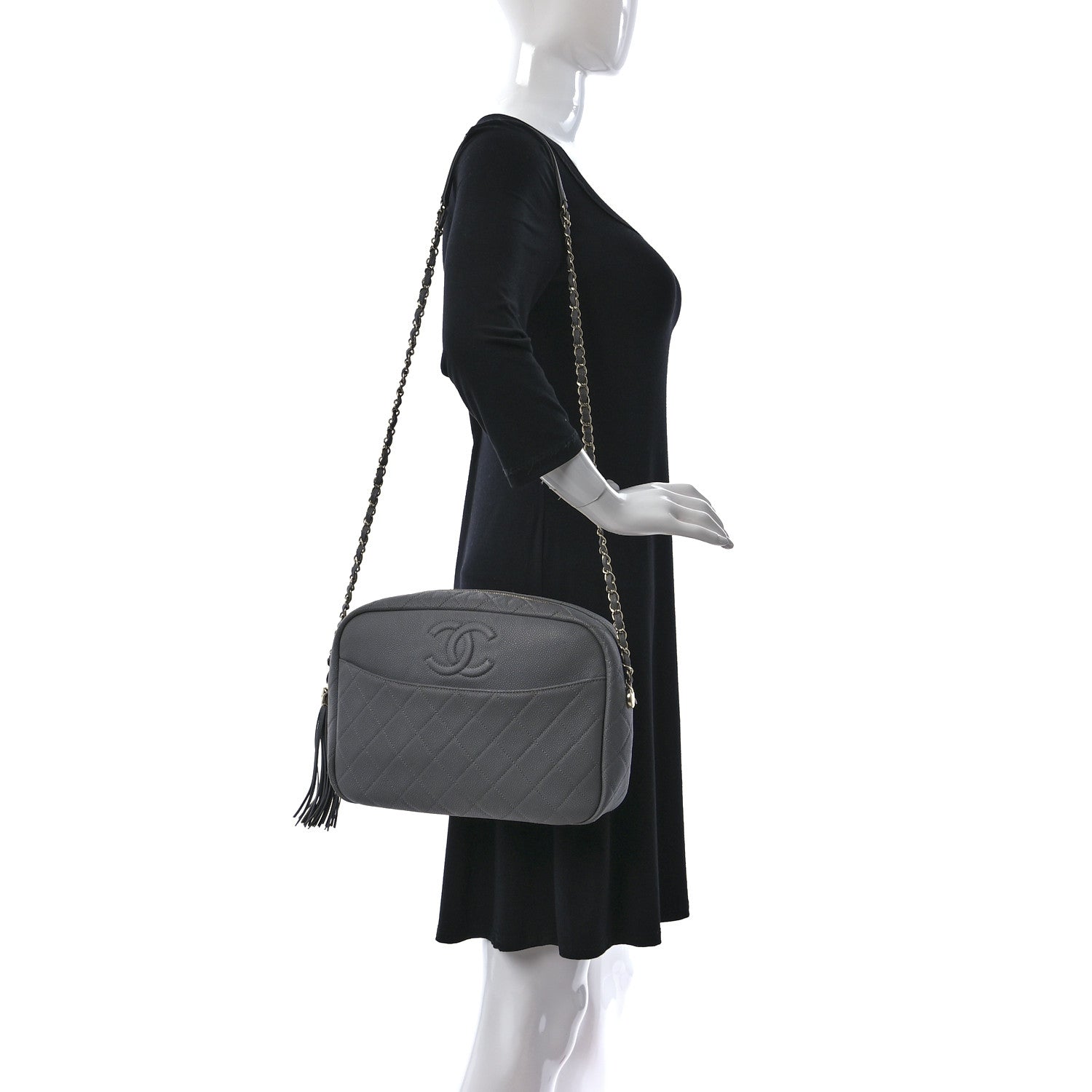 Chanel Caviar Quilted Large Coco Tassel Camera Case Grey 2 of 13