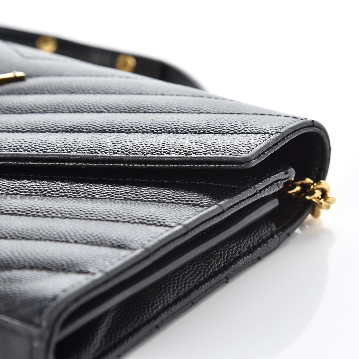 Grain De Poudre Matelasse Chevron Monogram Chain Wallet Black