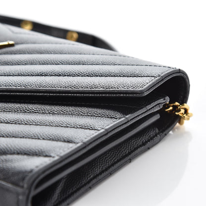 Saint Laurent Grain De Poudre Matelasse Chevron Monogram Chain Wallet Black 12 of 12