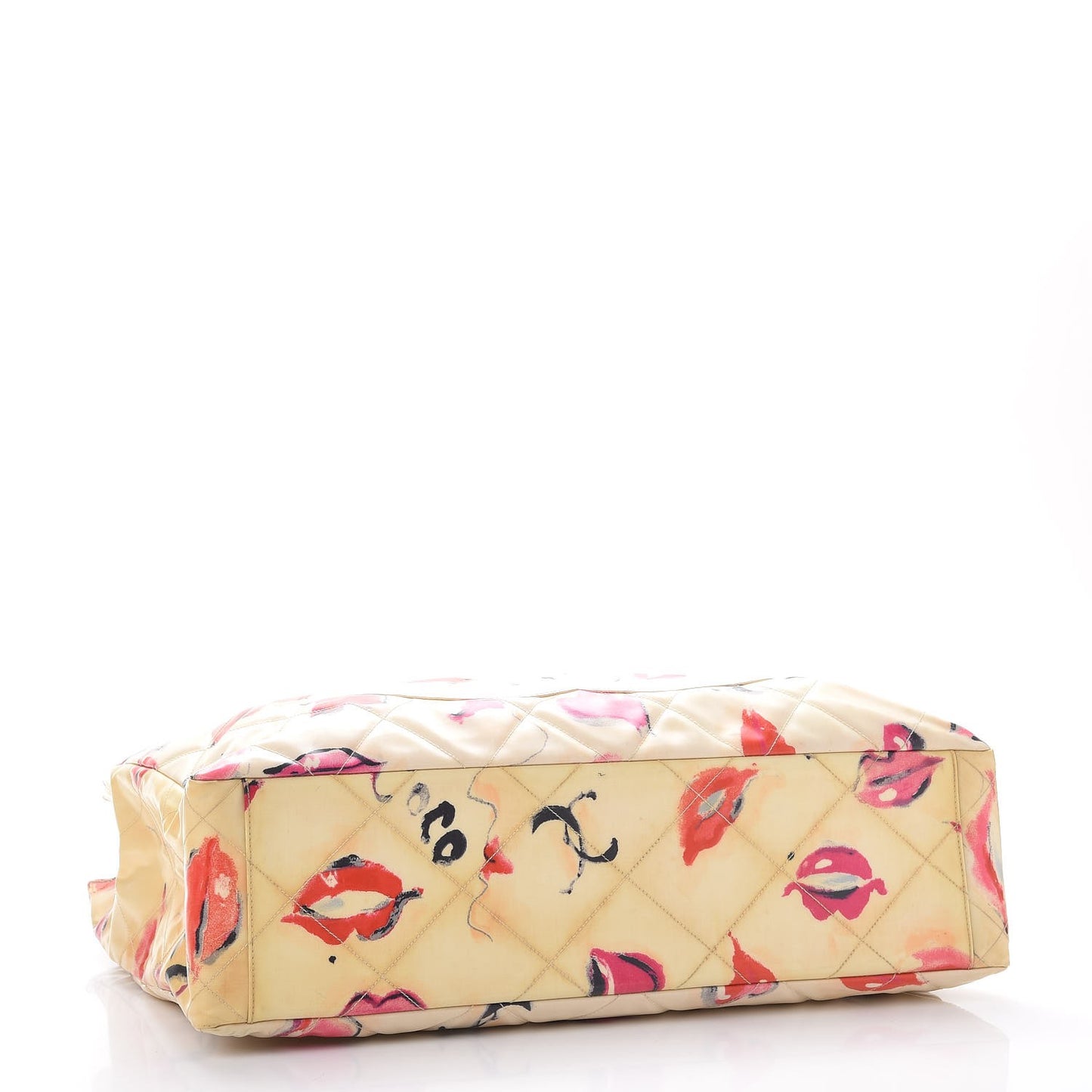 Coated Canvas Quilted Lips and Kisses Graffiti XL Tote Beige