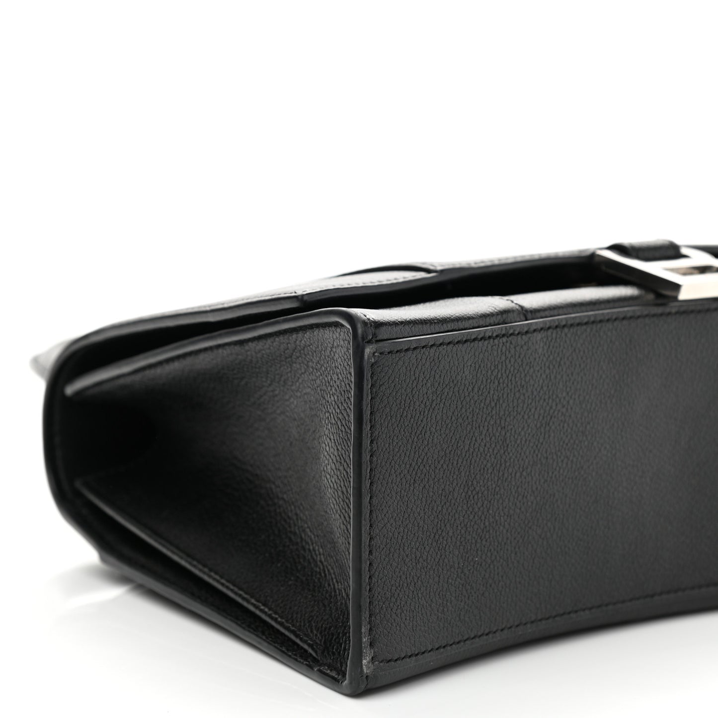Grained Calfskin Medium Hourglass Top Handle Bag Black