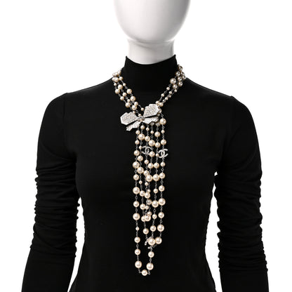 Chanel Crystal Pearl CC Butterfly Necklace Silver 2 of 4