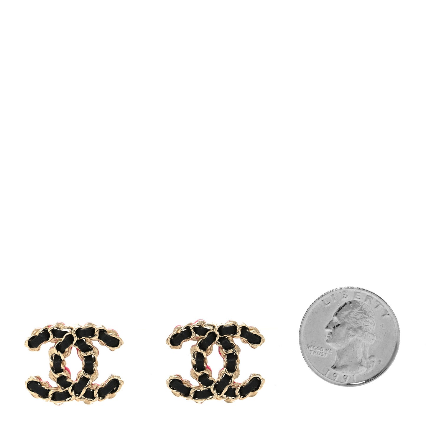 Lambskin CC Chain Earrings Black Gold Pink