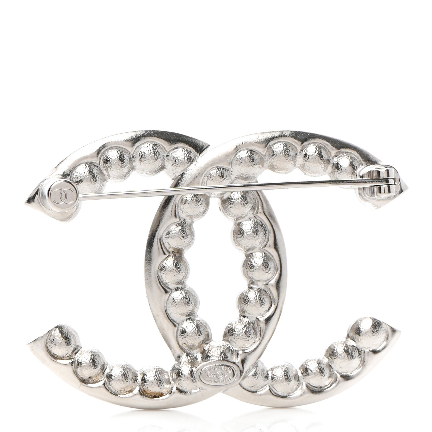 Pearl Crystal CC Brooch Silver