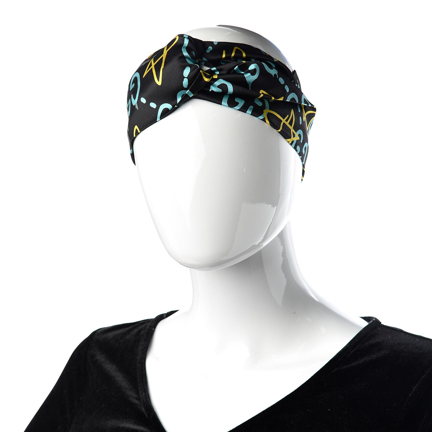 Gucci Silk GucciGhost Stars Print Duchesse Headband Black Sky Blue 2 of 6
