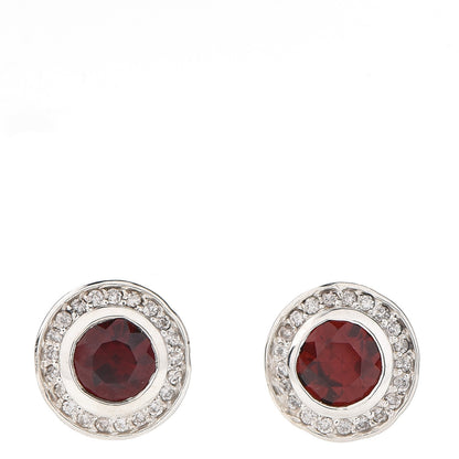 David Yurman Sterling Silver Diamond Garnet 8mm Petite Albion Earrings 1 of 4