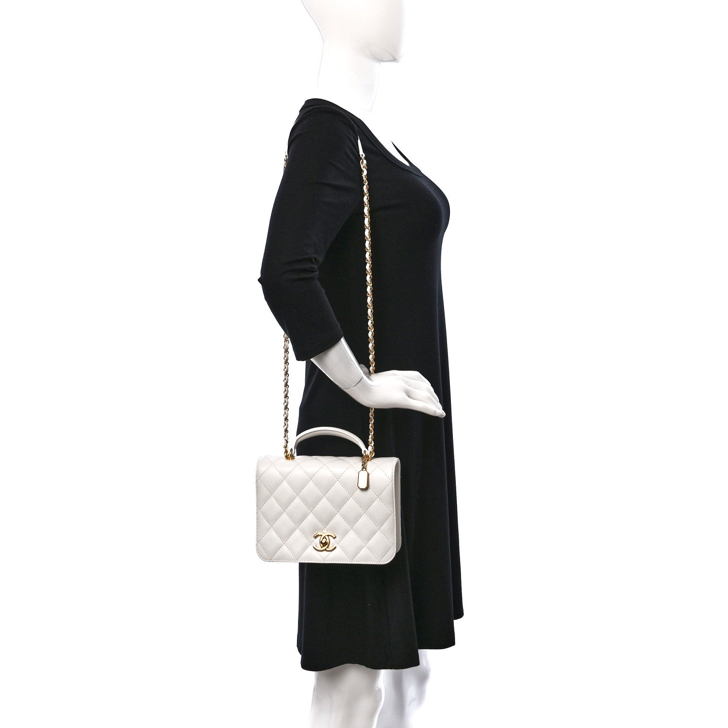 Chanel Caviar Quilted Small Top Handle Flap White 2 of 10