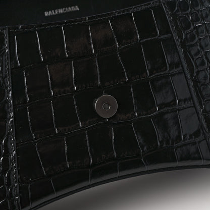 Balenciaga Shiny Calfskin Monochrome Crocodile Embossed Small Hourglass Top Handle Bag Black 12 of 14