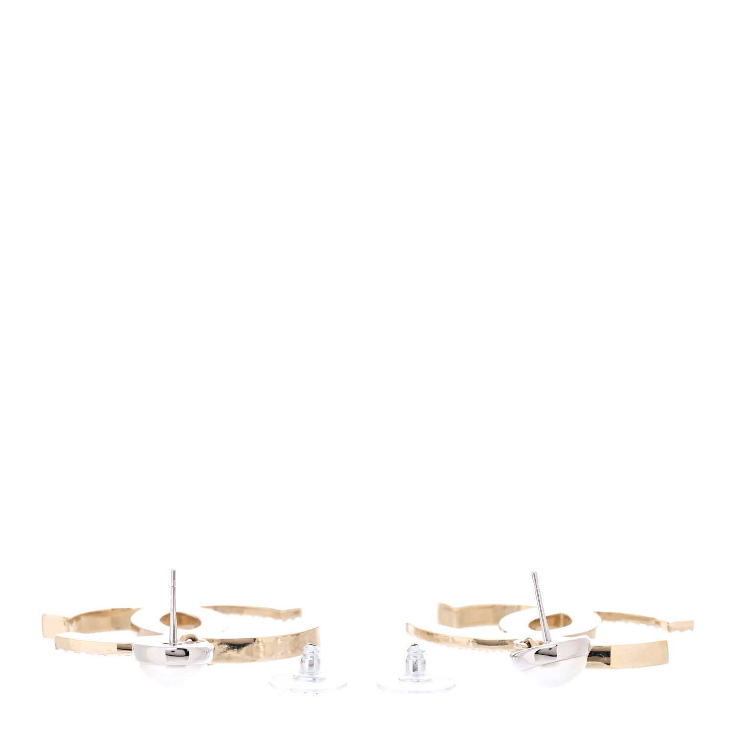 Chanel Crystal Pearl CC Drop Earrings Gold Silver 3 of 5