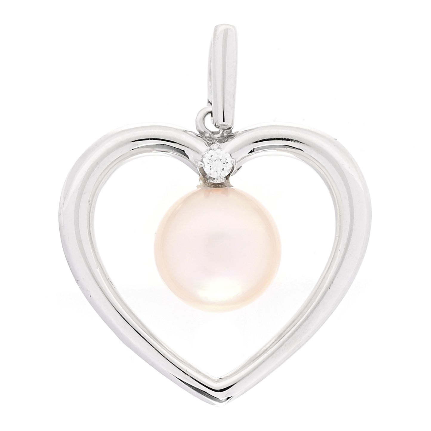 18K White Gold Akoya Cultured Pearl 7mm Heart Pendant