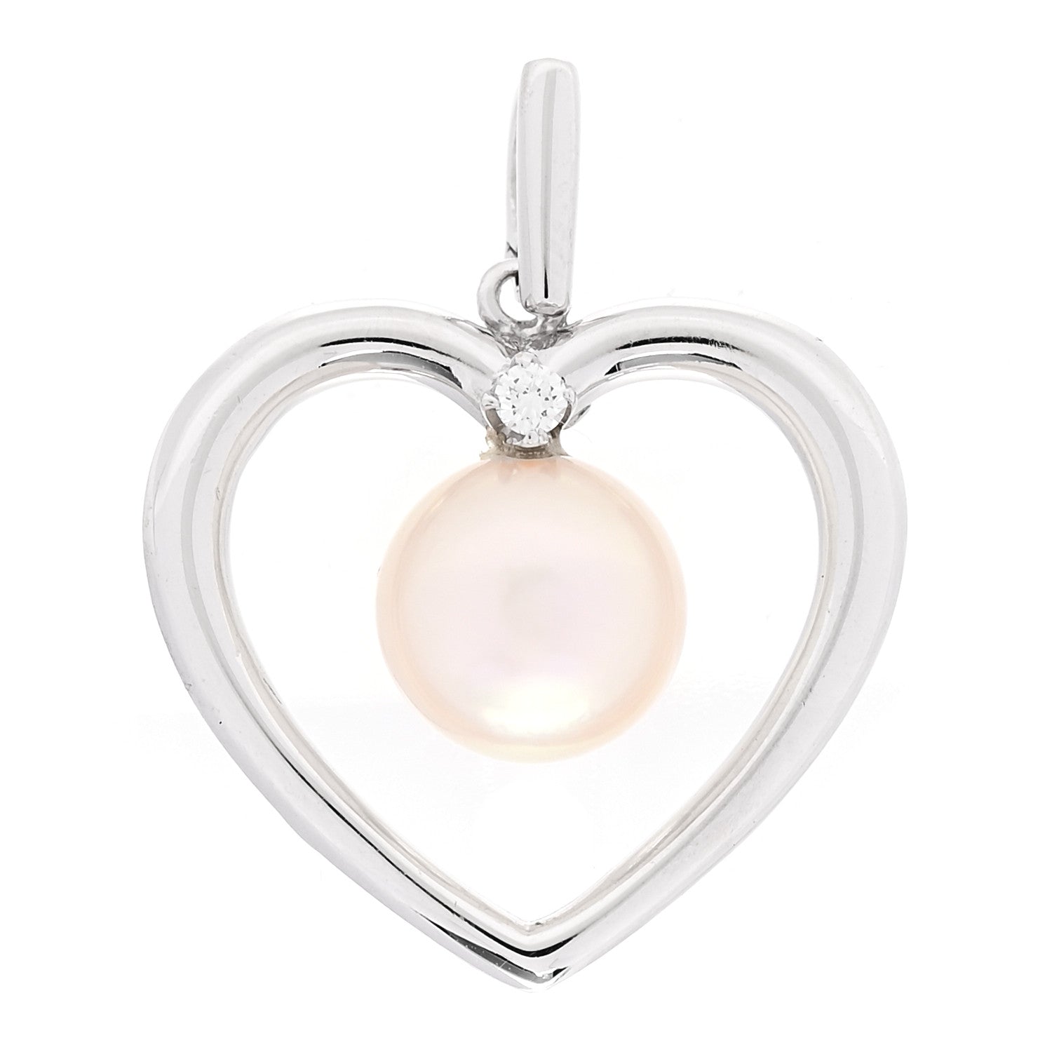 Mikimoto 18K White Gold Akoya Cultured Pearl 7mm Heart Pendant 1 of 3