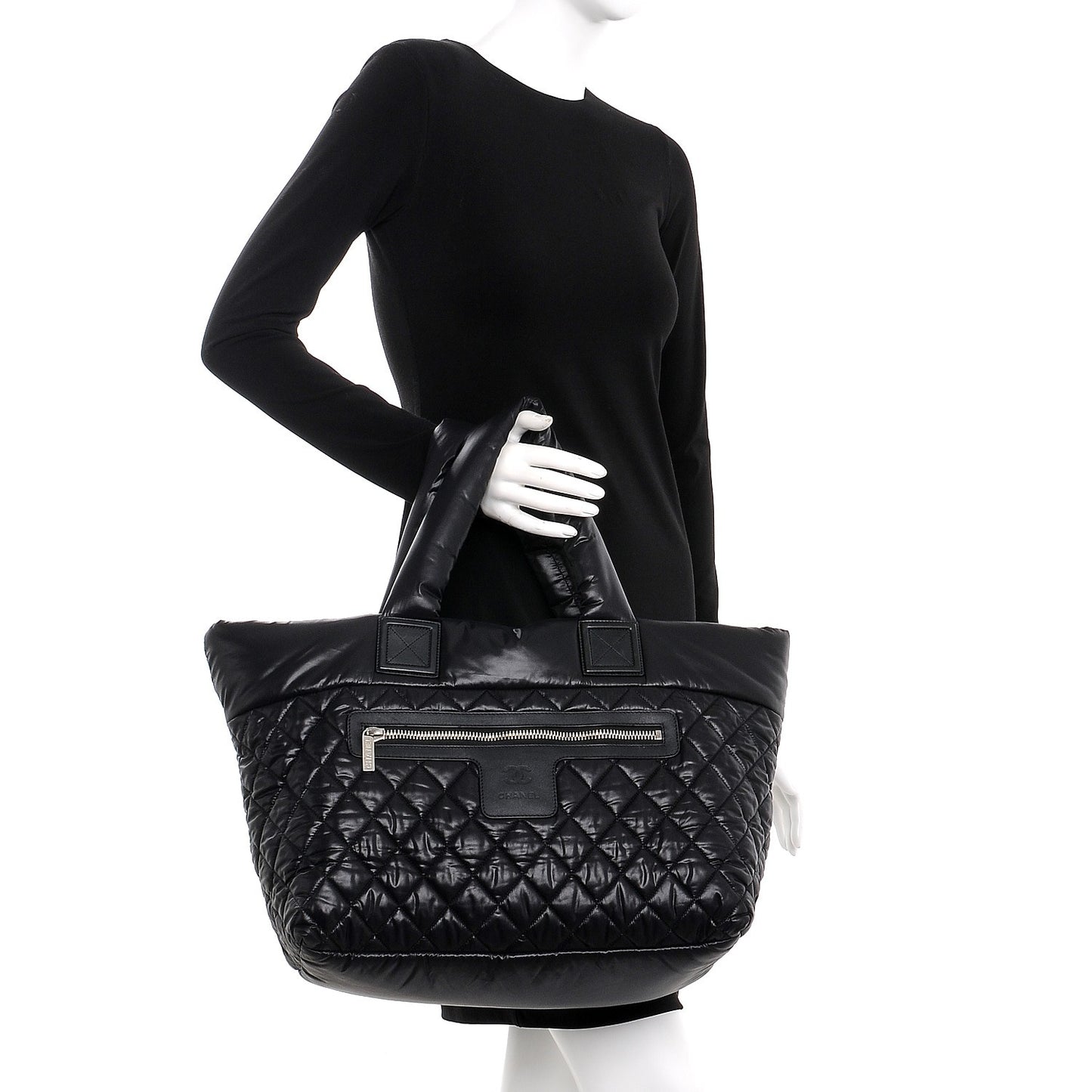 Nylon Quilted Large Coco Cocoon Tote Black