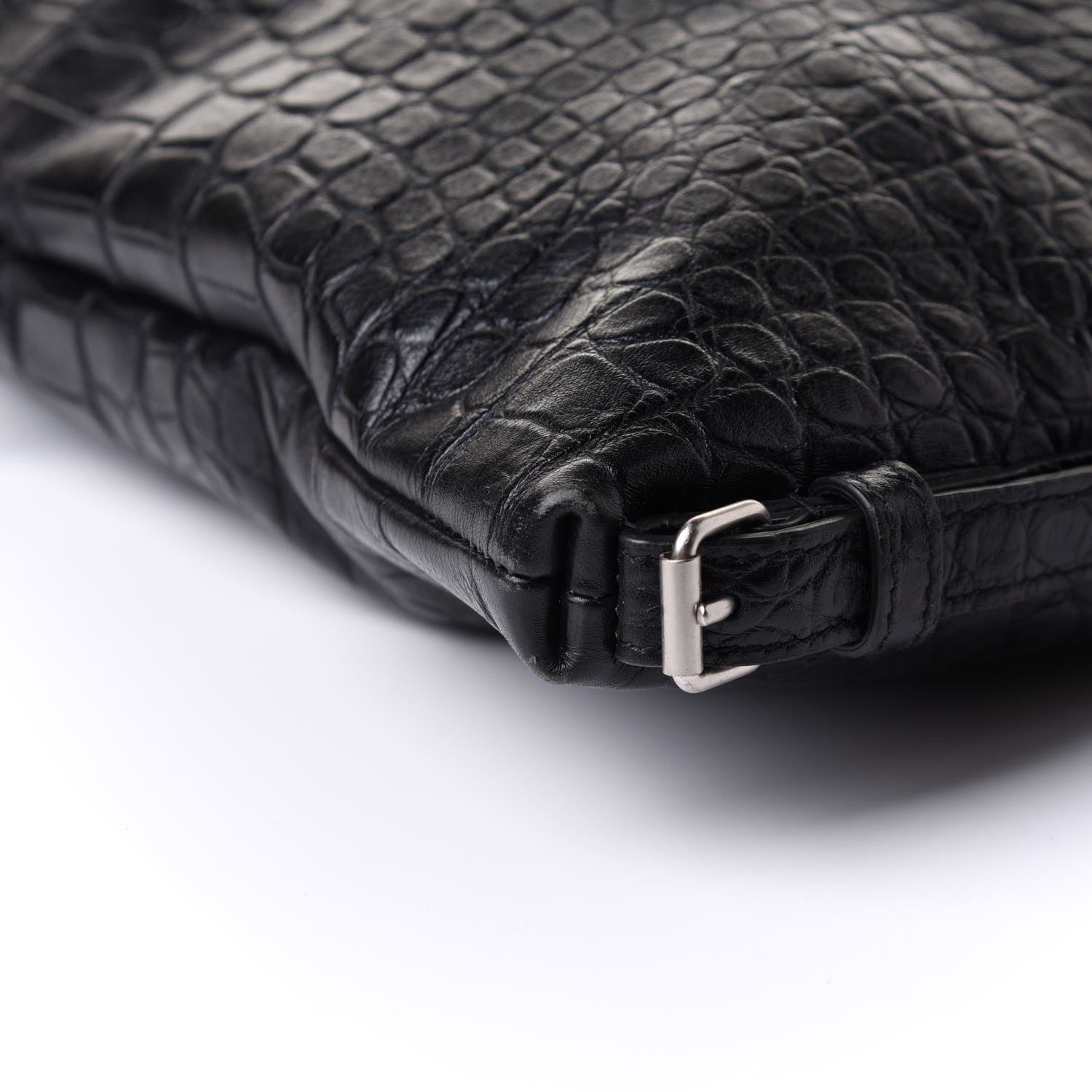 Saint Laurent Calfskin Crocodile Embossed Large Convertible ID Bag Black 5 of 10