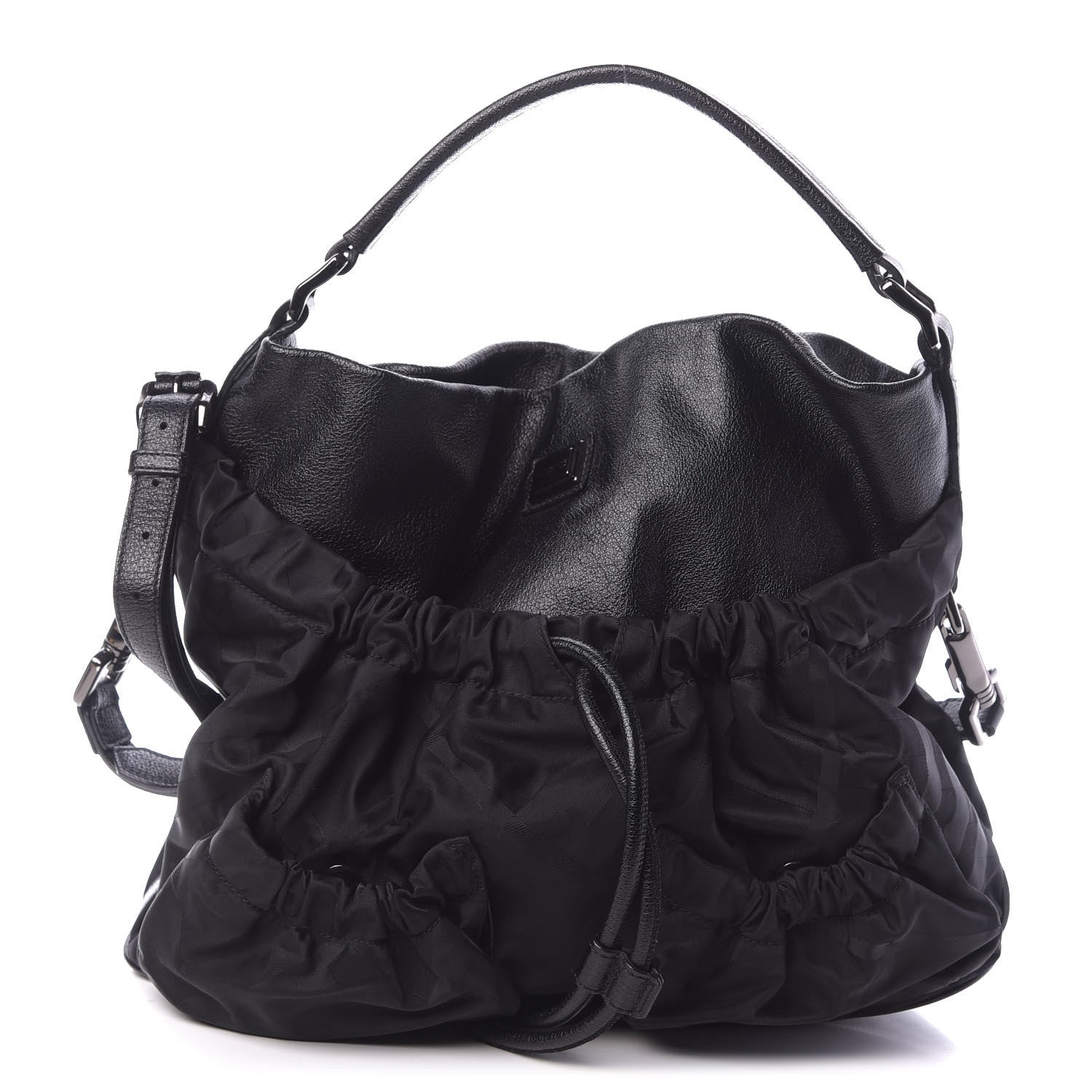 Burberry Calfskin Nylon Beat Check Shoulder Bag Black 1 of 11