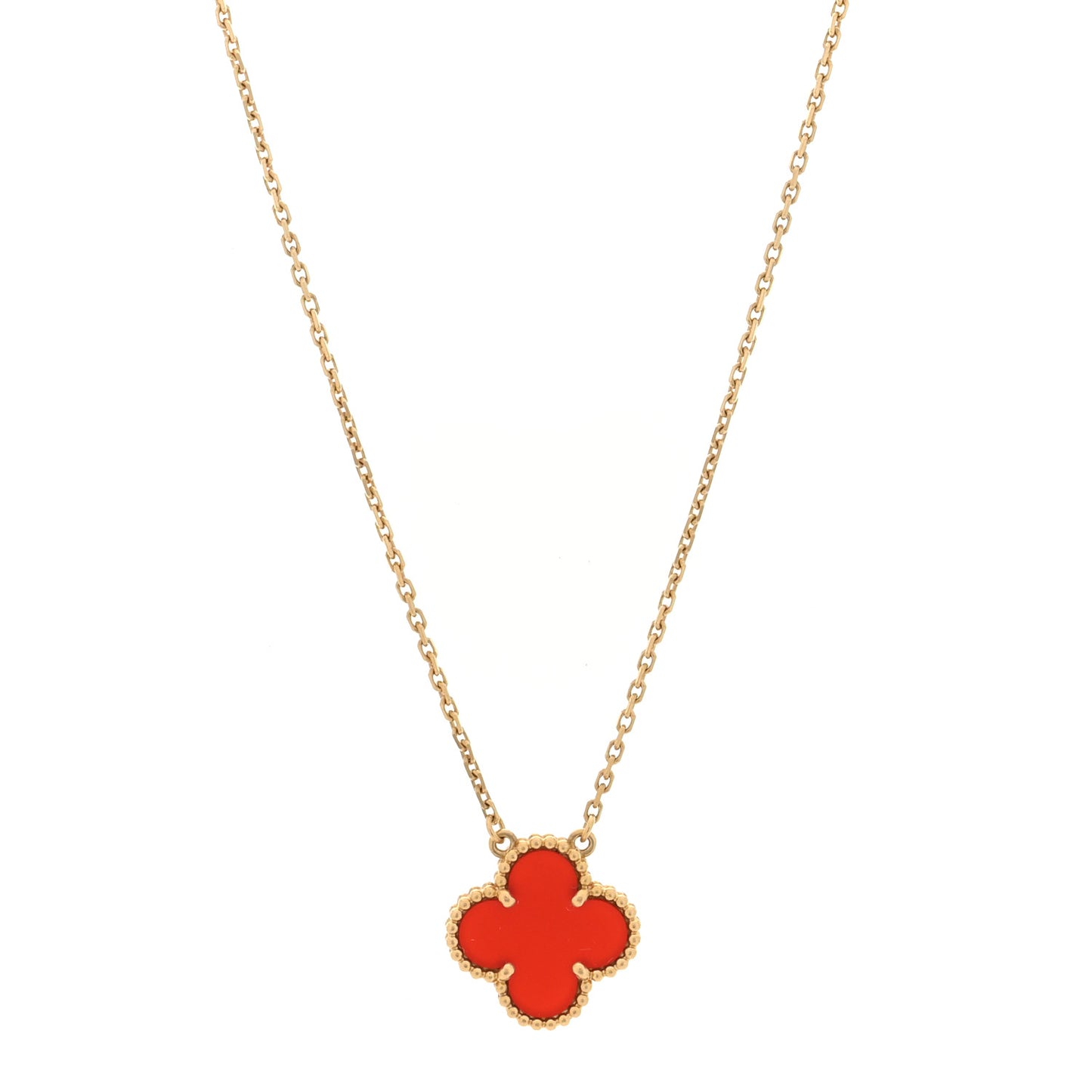 18K Yellow Gold Carnelian Vintage Alhambra Pendant Necklace