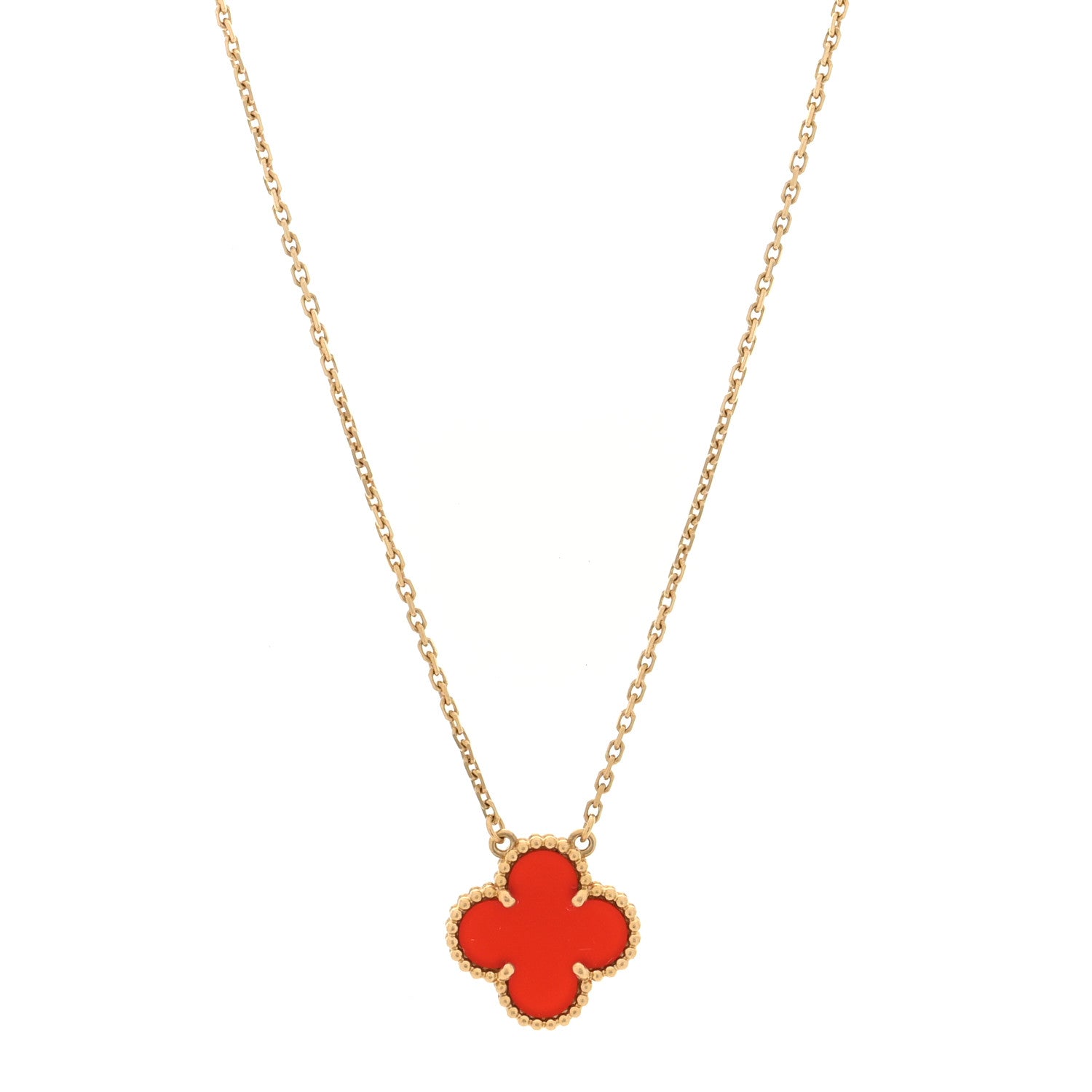 Van Cleef & Arpels 18K Yellow Gold Carnelian Vintage Alhambra Pendant Necklace 1 of 4
