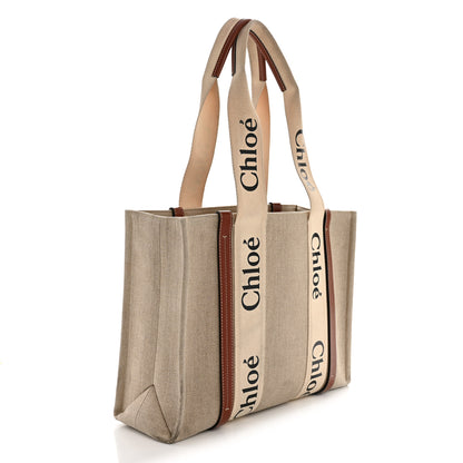 Chloe Linen Calfskin Medium Woody Ribbon Tote White Brown 3 of 14