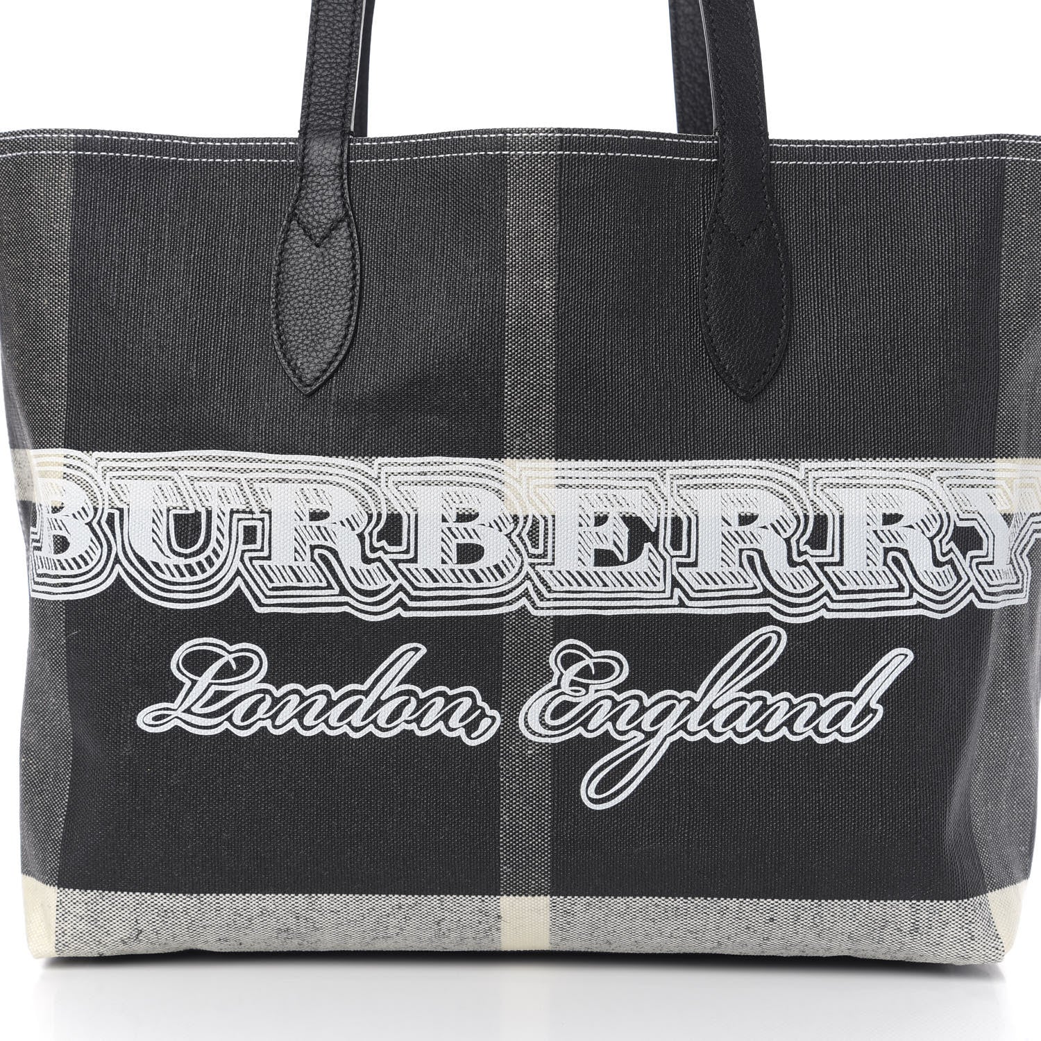Burberry Coated Canvas Mega Check Medium Doodle Tote Black White 9 of 16