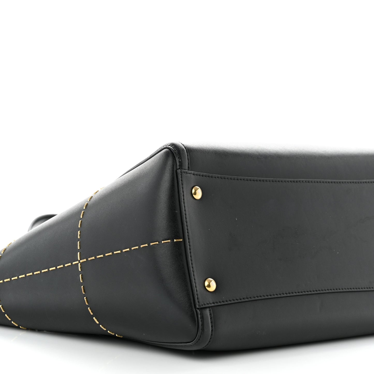 Calfskin Stitched Double Handle Medium Amy Tote Black