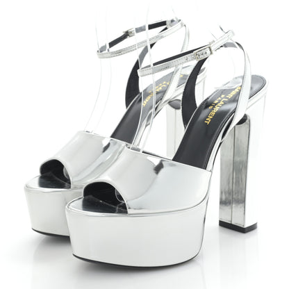 Saint Laurent Metallic Patent Jodie 95 Platform Sandals 37 Silver 4 of 8