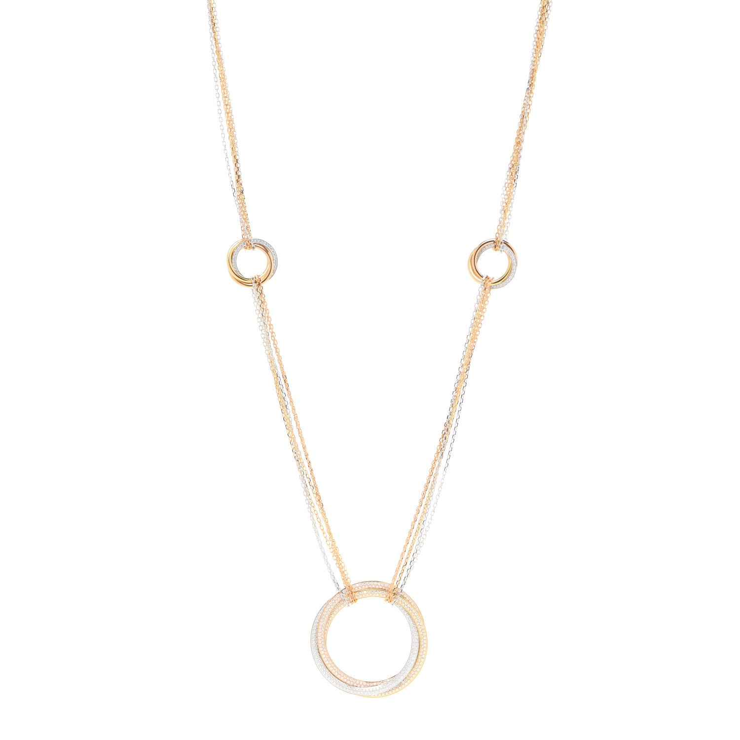 Cartier 18K Pink Yellow White Gold Diamond Trinity Station Necklace 1 of 5