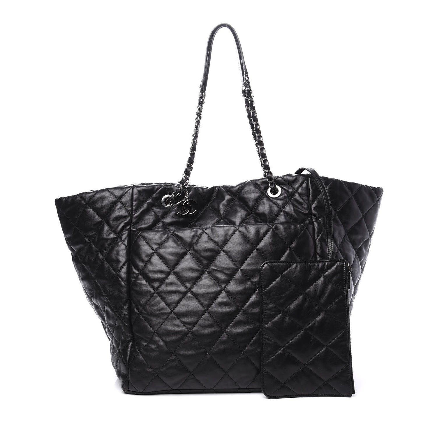 Lambskin Quilted Large Week End on Mars Tote Black
