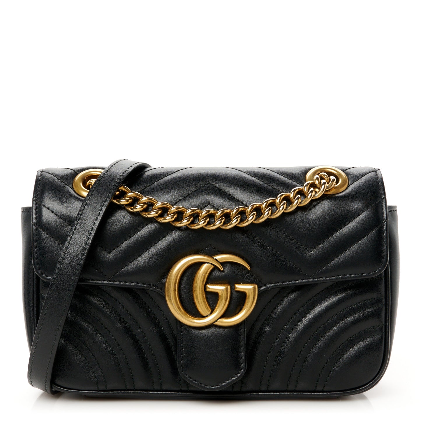 Calfskin Matelasse Mini GG Marmont Shoulder Bag Black