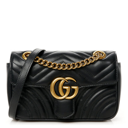 Gucci Calfskin Matelasse Mini GG Marmont Shoulder Bag Black 1 of 12