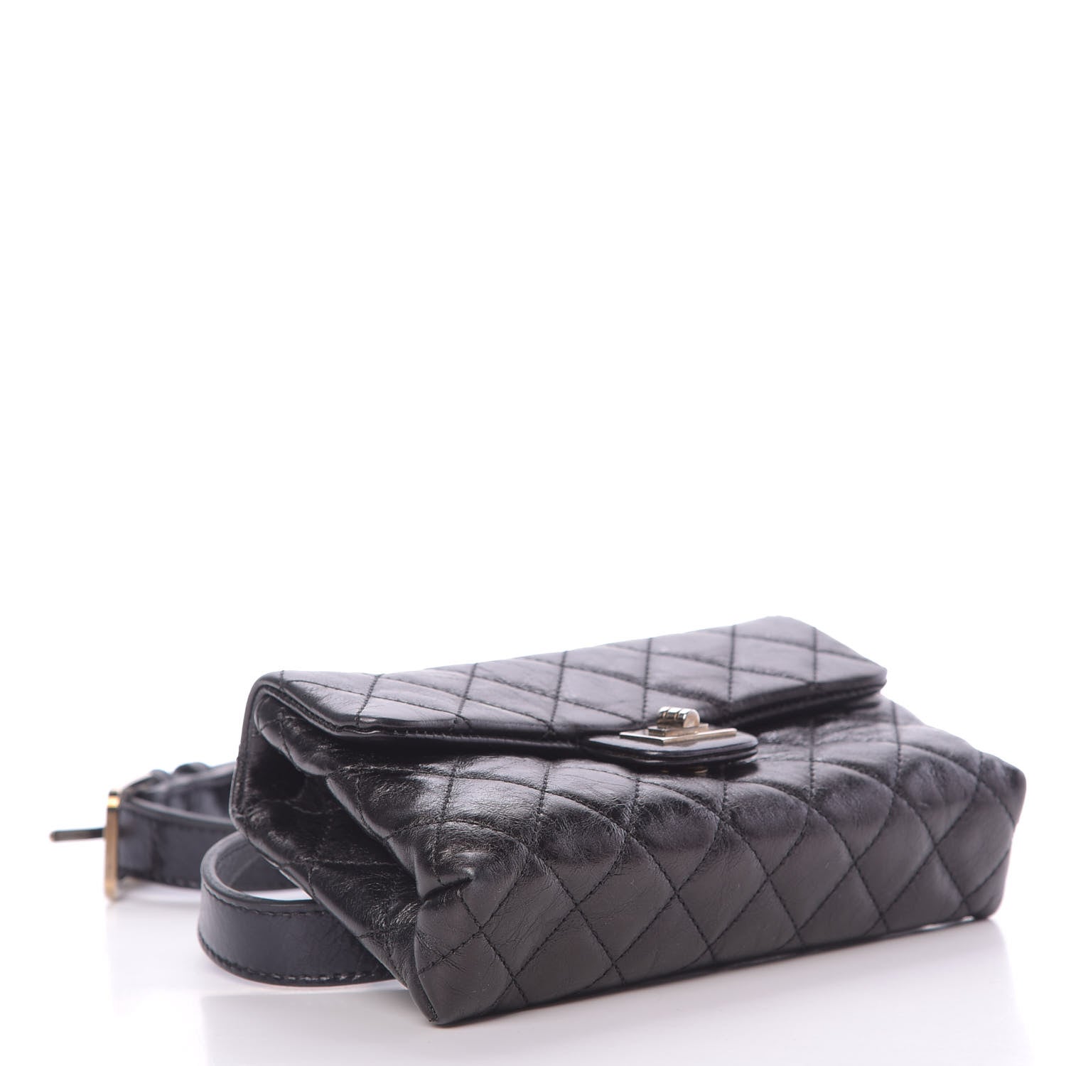 Chanel Aged Calfskin Quilted 2.55 Reissue Flap Belt Bag Clutch Black 3 of 10