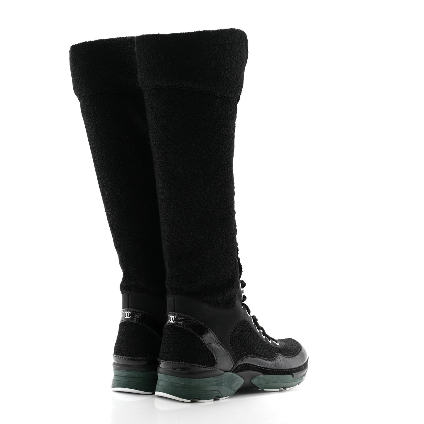 Tweed Patent Calfskin Sneaker High Boots 38.5 Black