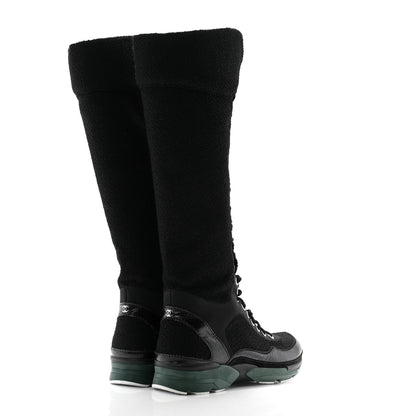 Chanel Tweed Patent Calfskin Sneaker High Boots 38.5 Black 4 of 10