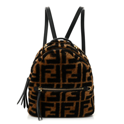 Fendi Shearling Macro FF 1974 Mini Backpack Tobacco Black 1 of 12
