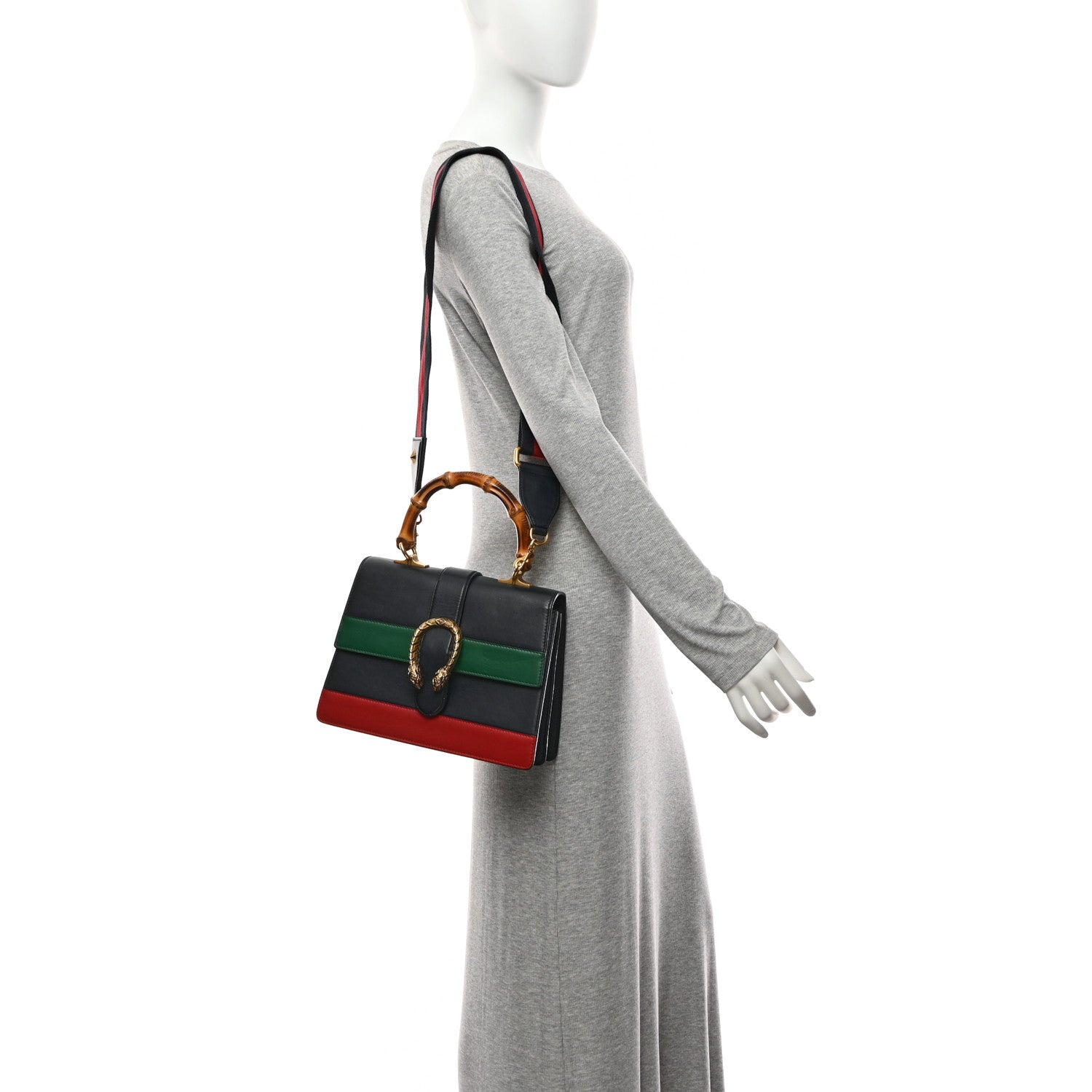 Gucci Moon Calfskin Bamboo Web Medium Dionysus Top Handle Bag Blue Emerald Hibiscus Red 2 of 10