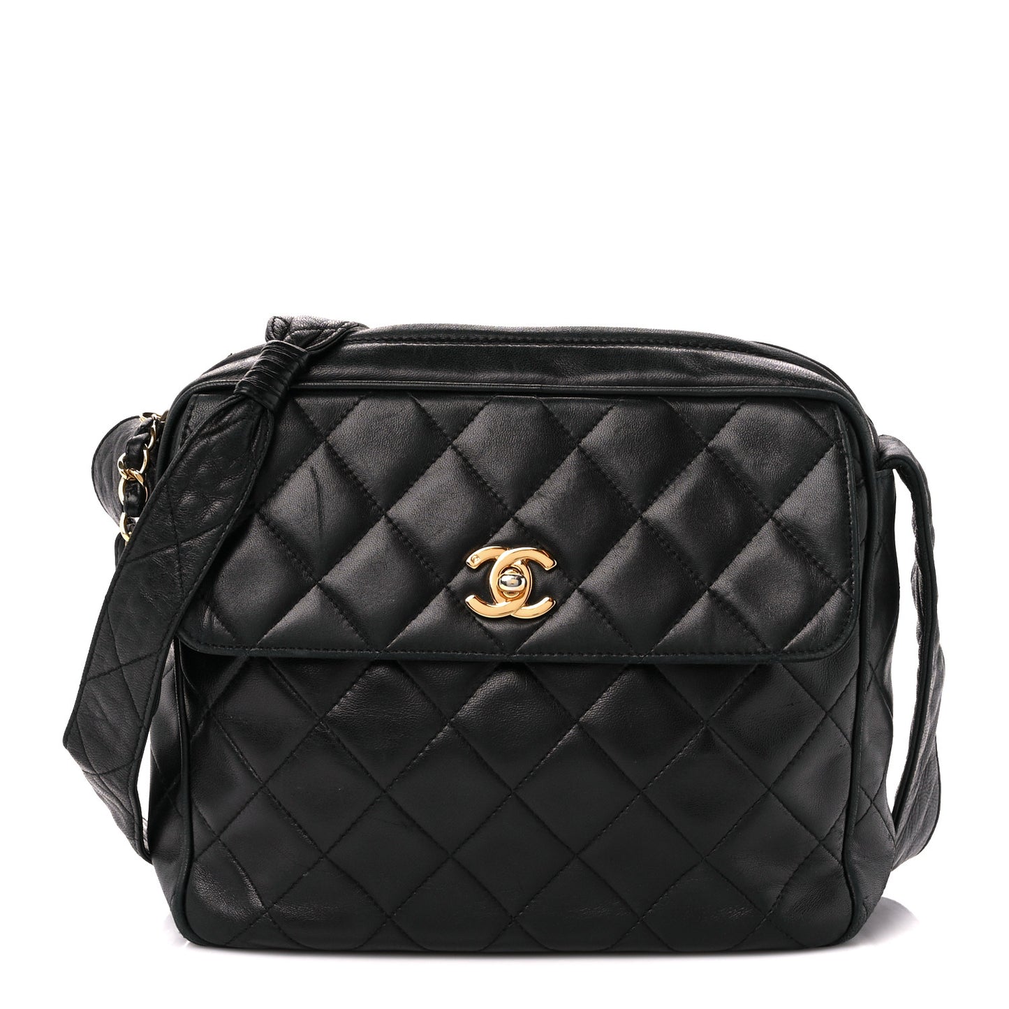 Lambskin Quilted Flap Camera Case Black