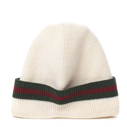 Gucci Wool Silk Web Beanie Hat M White 1 of 6
