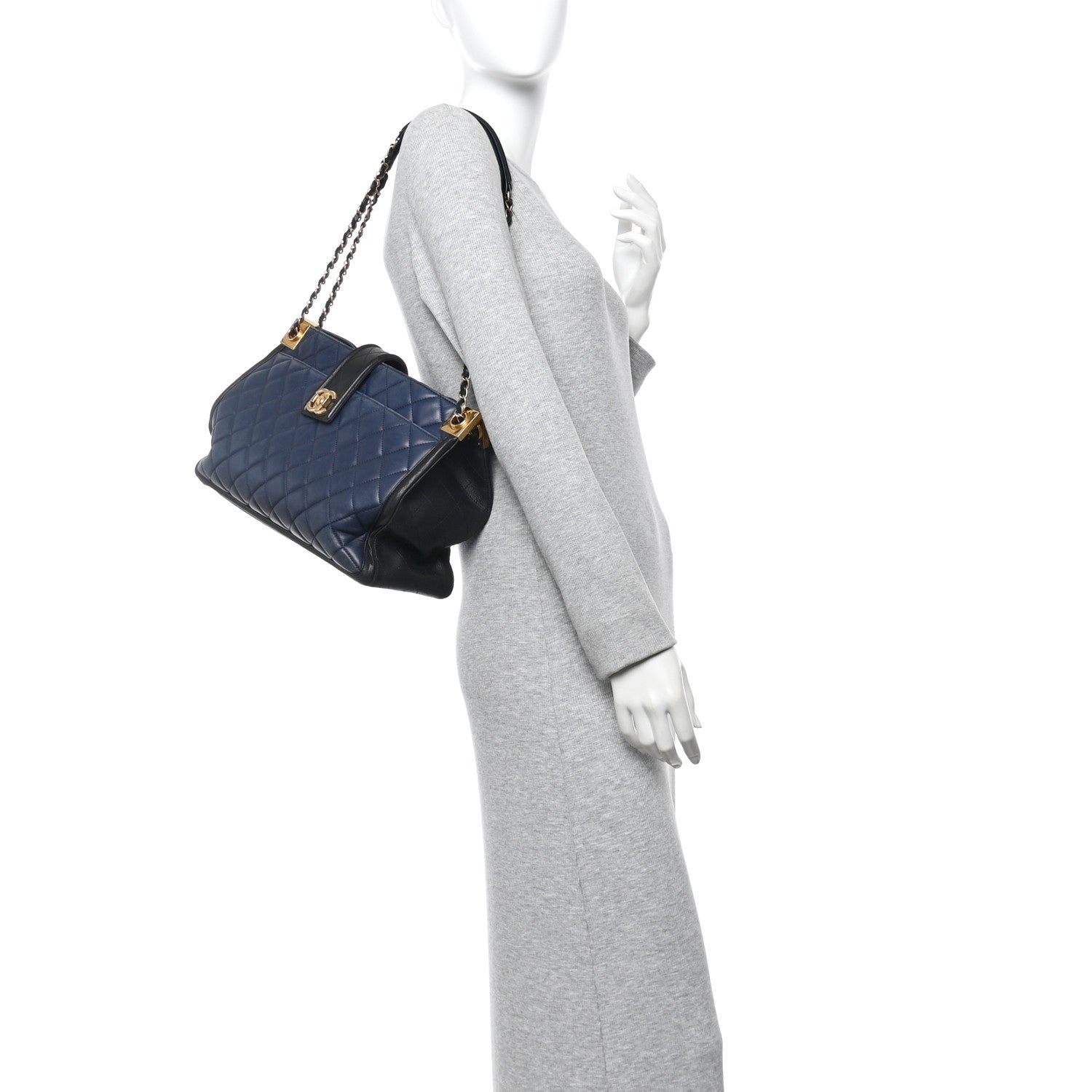 Chanel Lambskin Quilted Elegant CC Shopping Tote Navy Black 2 of 10