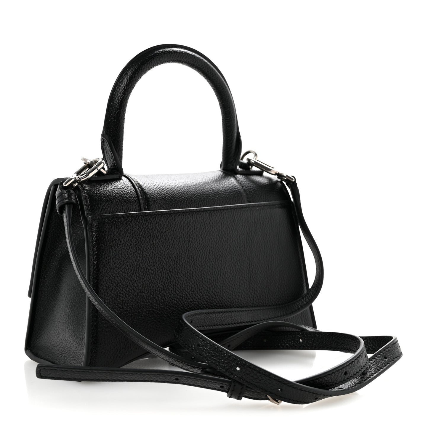 Grained Calfskin Hourglass Top Handle Bag XS Black