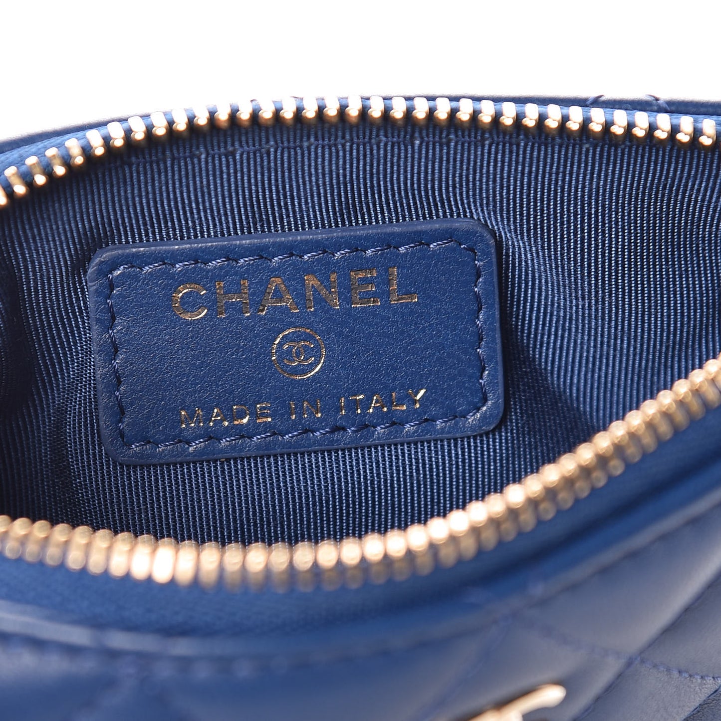 Lambskin Quilted Small Cosmetic Case Dark Blue
