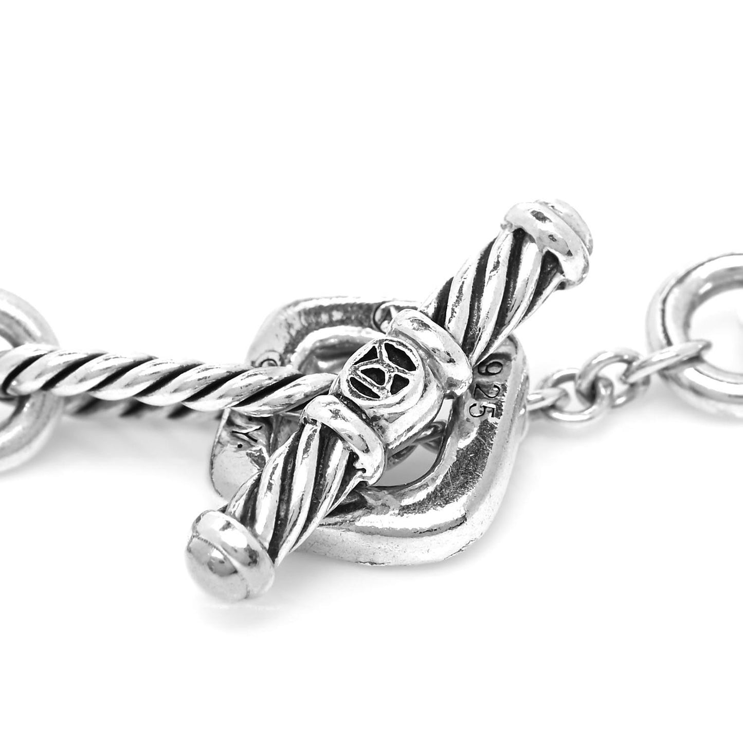 Sterling Silver Diamond Cable Heart Charm Bracelet