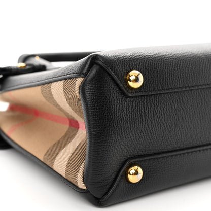 Burberry Grainy Calfskin House Check Small Banner Tote Black 8 of 9