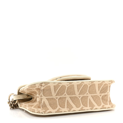 Valentino Garavani Raffia Toile Iconographe Calfskin Vlogo Small Loco Shoulder Bag Natural Ivory 4 of 10