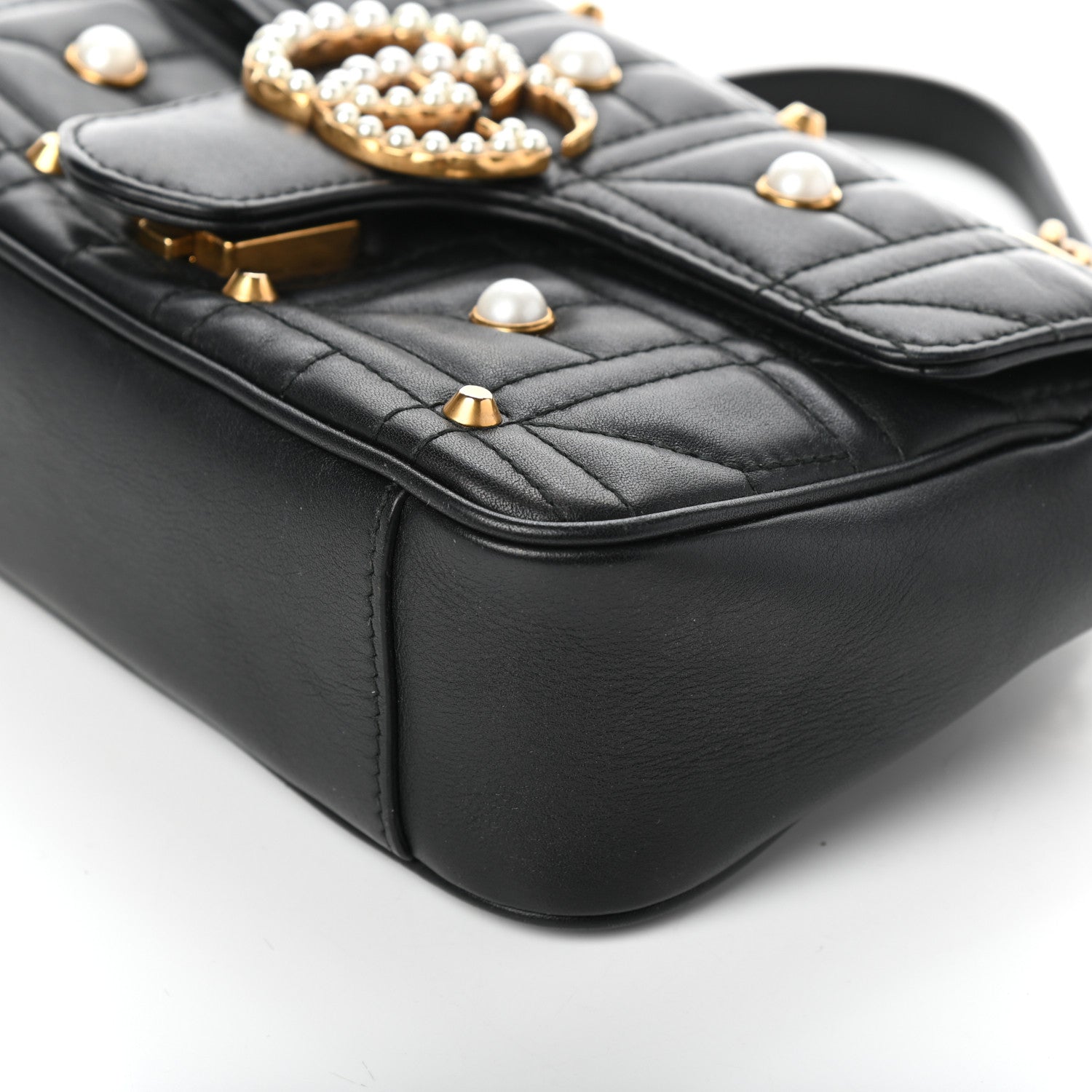 Gucci Calfskin Matelasse Studded Mini Pearly GG Marmont Shoulder Bag Black 9 of 9